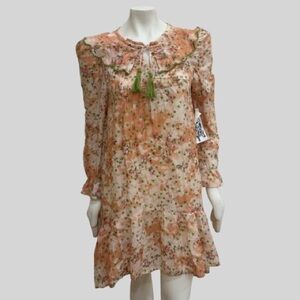 JAK ruffle trim floral long sleeve cotton dress nwt